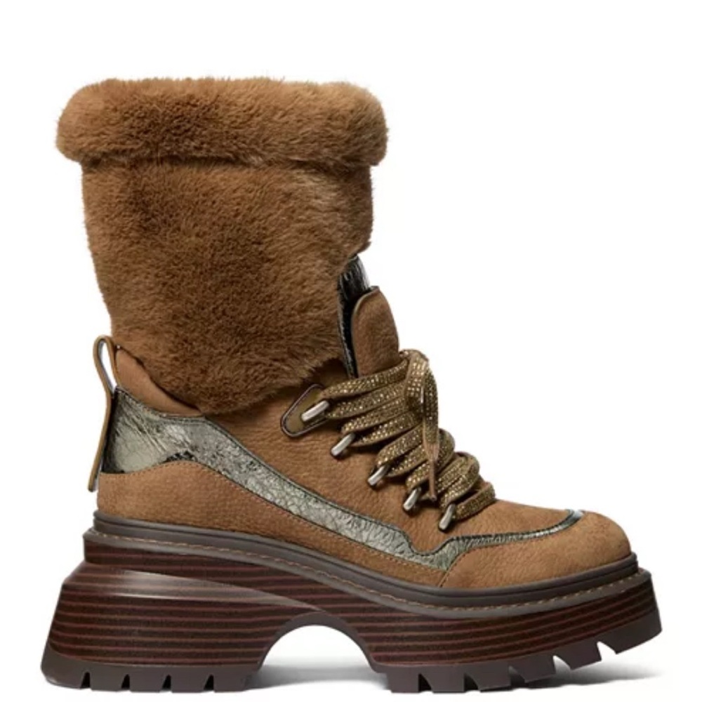 MICHAEL Michael Kors Brown and Gold Winter Boots with Chunky Platform